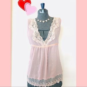 Sheer Pink Lace Sequin Blouse - Gently Used